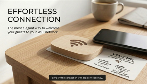 NFC Smart Wood WiFi Connector – Instant Connection Sign for Home & Airbnb – Minimalist Wooden Decor – Compatible with iPhone & Android