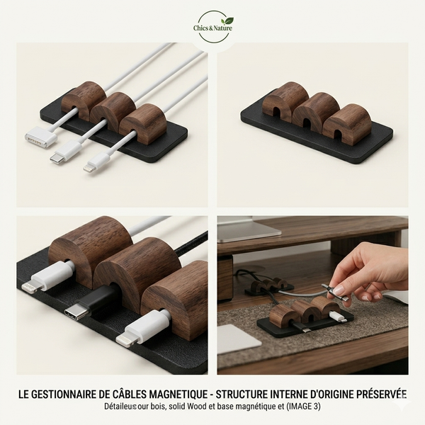 Chics&Nature  Magnetic Cable Organizer — Natural Walnut Wood